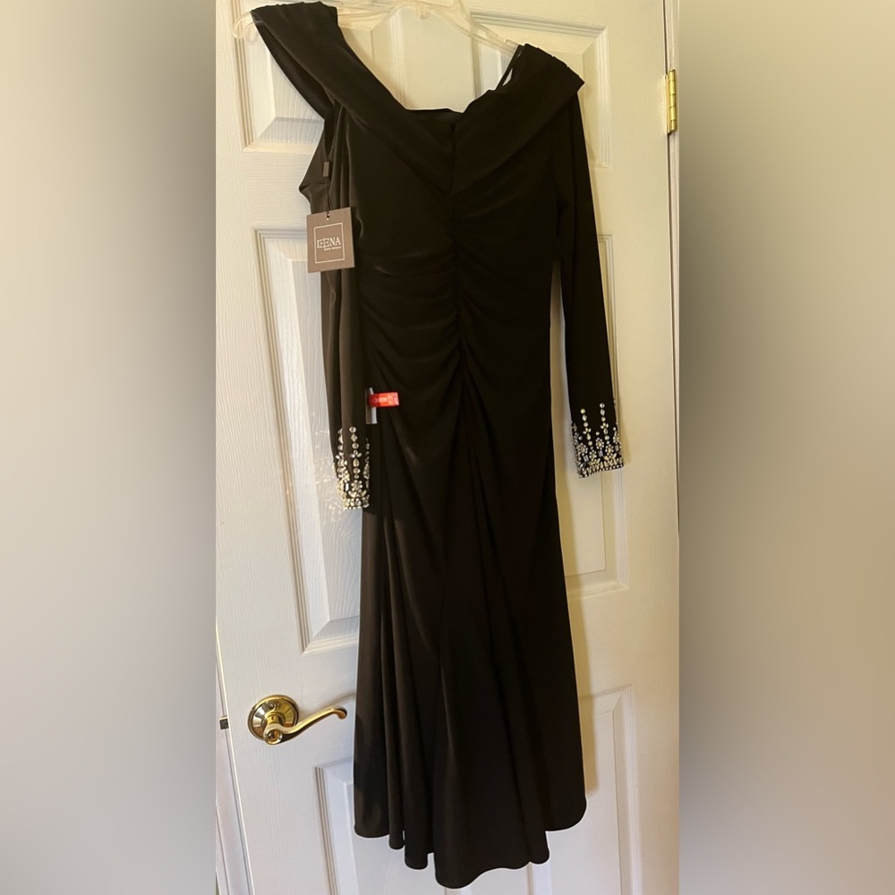 Mac Duggal NWT Black 1-Shoulder LS Rhinestone Sleeved on cuffs size 8 26… - Picture 6 of 13